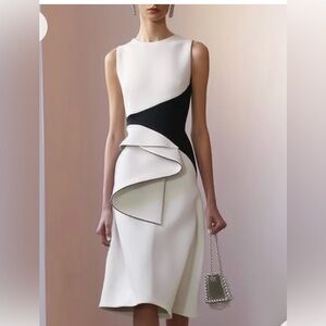 Black and White Asymmetrical Peplum Cocktail Dress